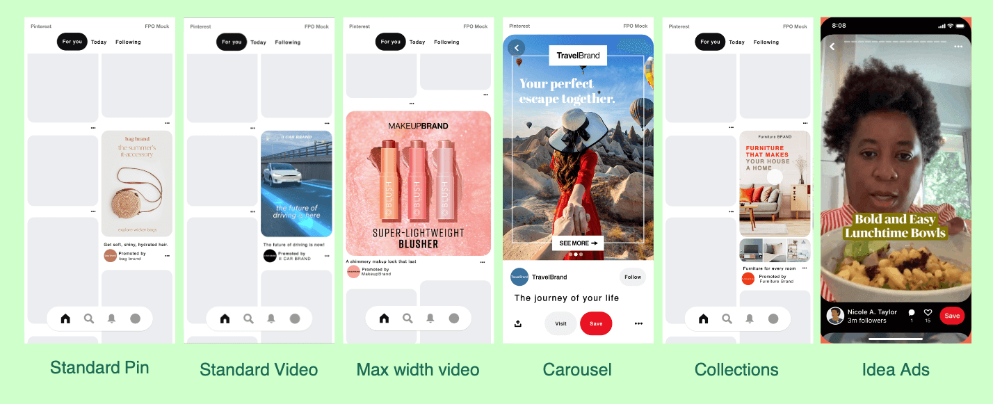 i diversi tipi di pubblicità su Pinterest