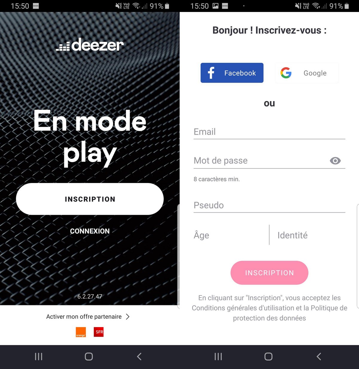 Inscription Deezer